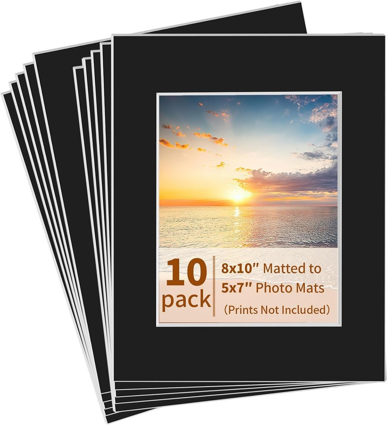 YEESON 10 Pack Picture Frame Mats, Photo Mats, Acid Free Picture Matting for Pictures Photos Watercolor Artwork (Black-for 5 * 7 inches Photos) - Image 1